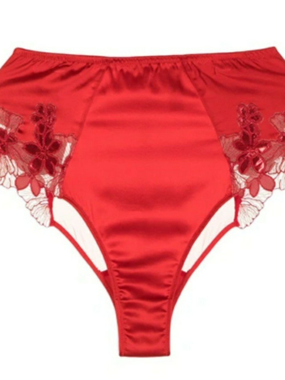 Fleur Du Mal "Violet" Red Silk Satin High-Waist Lace Panty